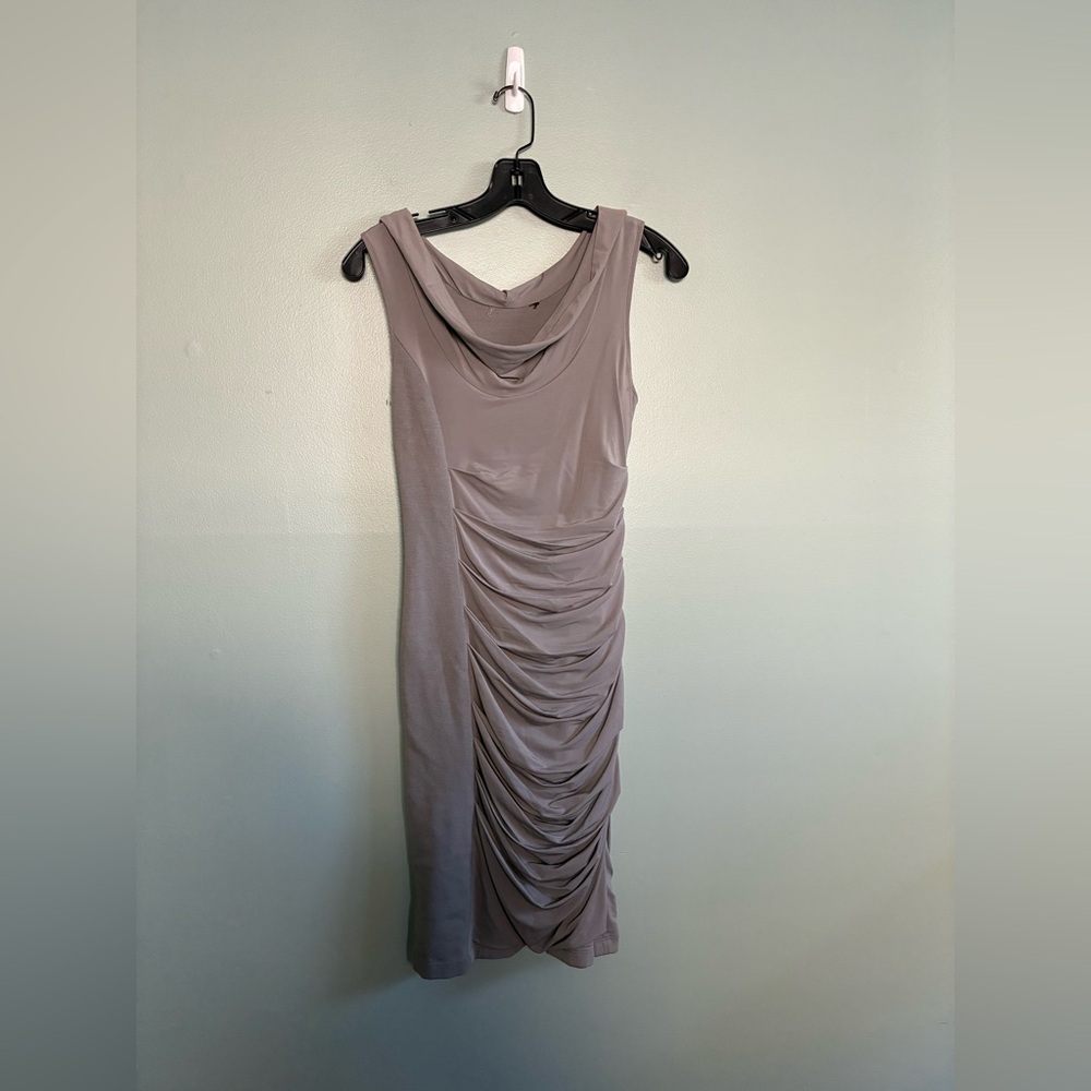 BCBG MAXAZRIA DOVE Dress Gray Body Con Layered Sleeveless Ruched Size 2